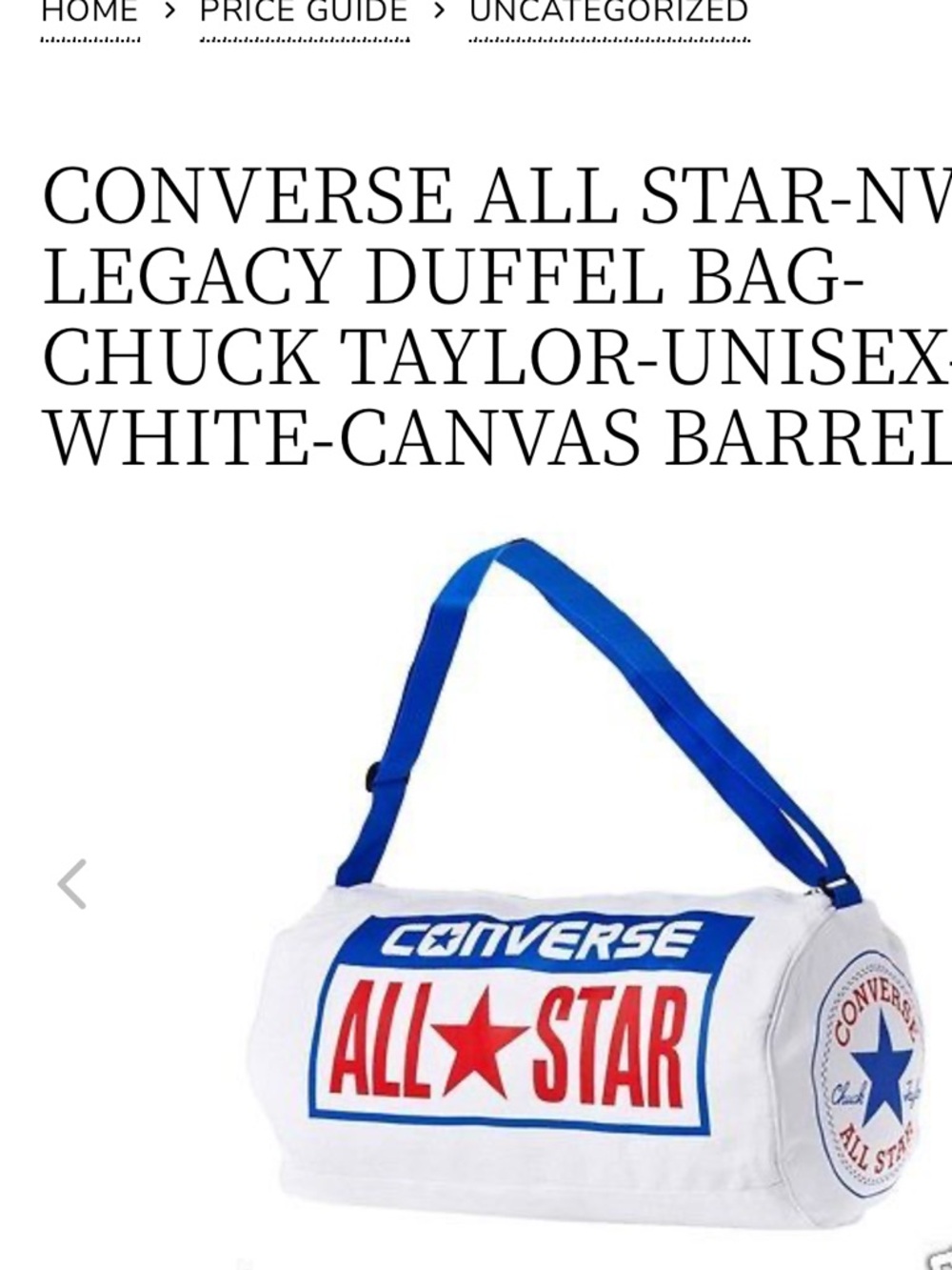 Converse White Canvas Barrel Duffel with Blue Strap and Red Logo - Picture 2 of 10